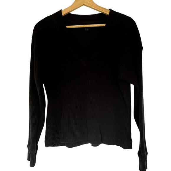 Gap Body black v-neck ribbed knit sweater pullover women's size small cotton - Picture 1 of 7
